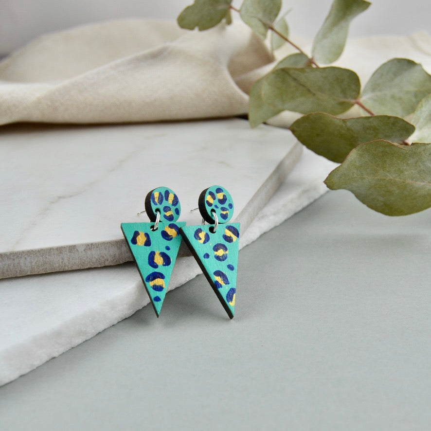 Two Part Aqua Leopard Earrings