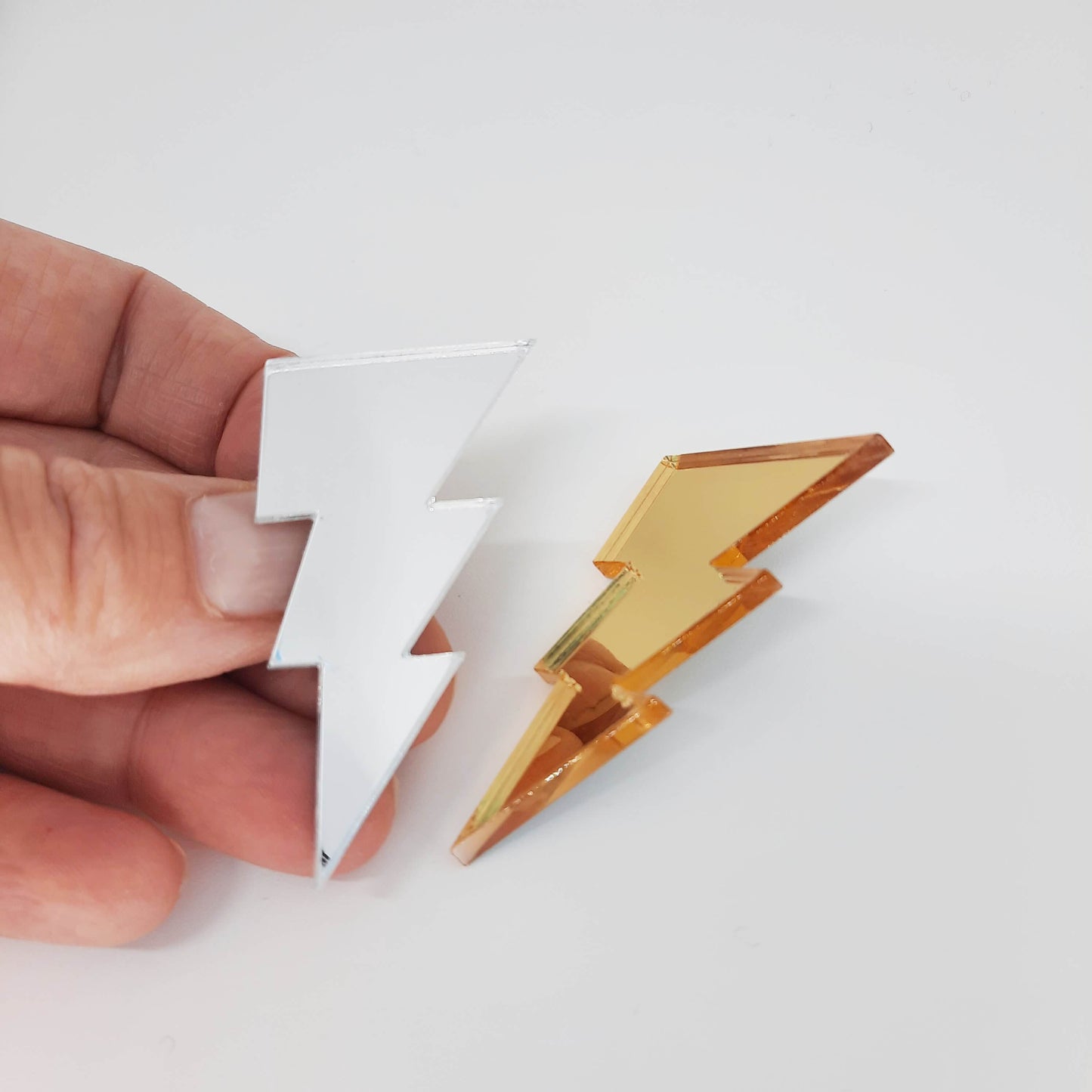 Silver Mirror Lightening Bolt Brooch