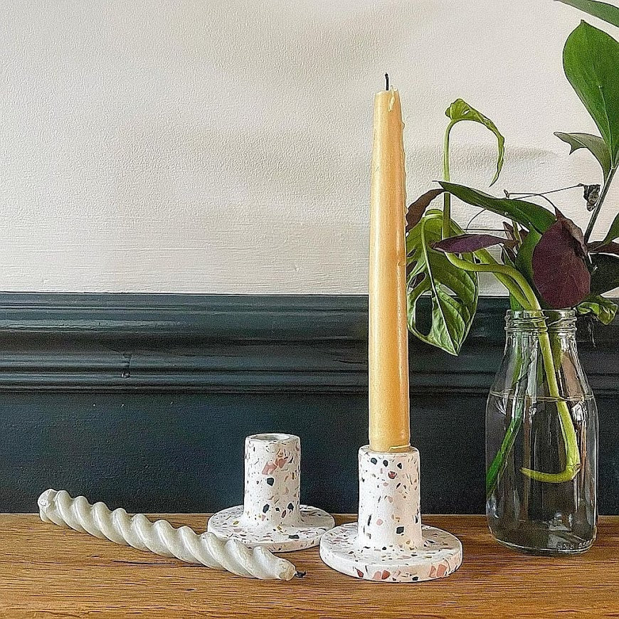 White Multi Terrazzo Candle Stick Holder