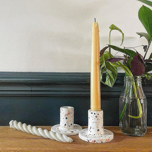 White Neutral Terrazzo Candle Stick Holder