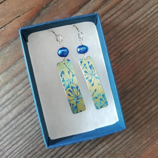 Cow Parsley Rectangular Earrings With Bead