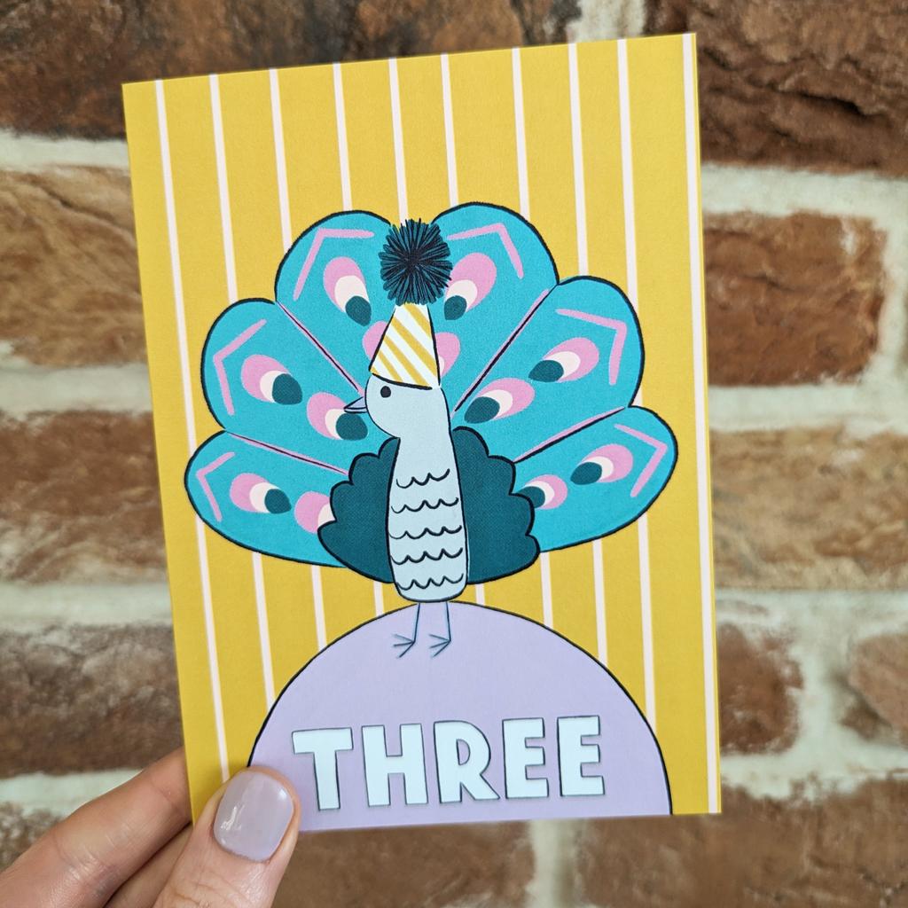 Birthday Peacock Card (Age 3)