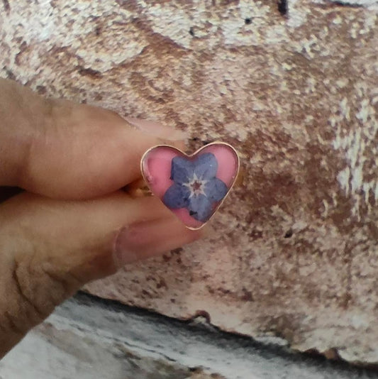 Forget-Me-Not Heart Resin Ring