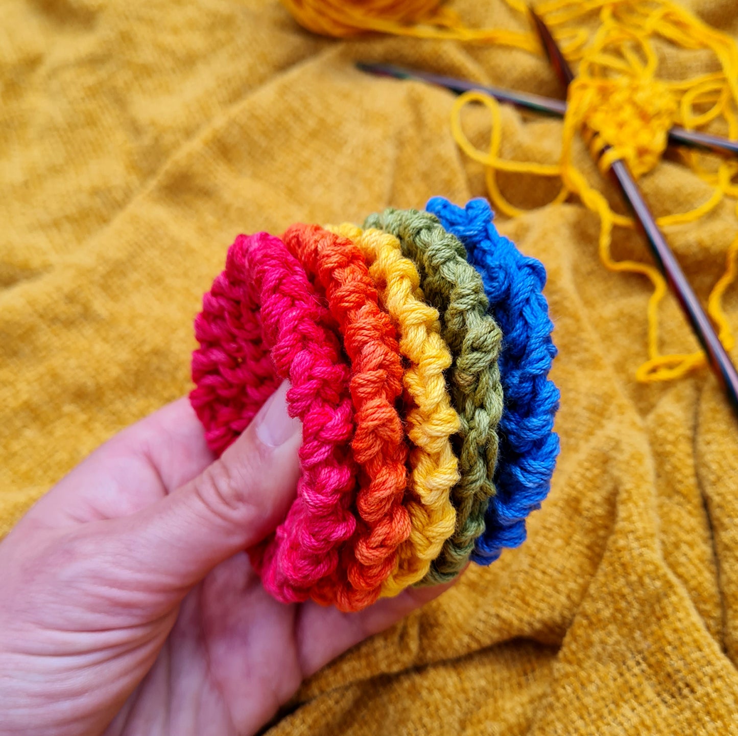 Reusable Scrubbies Gentle Set of 5 Multicoloured Cotton Yarn