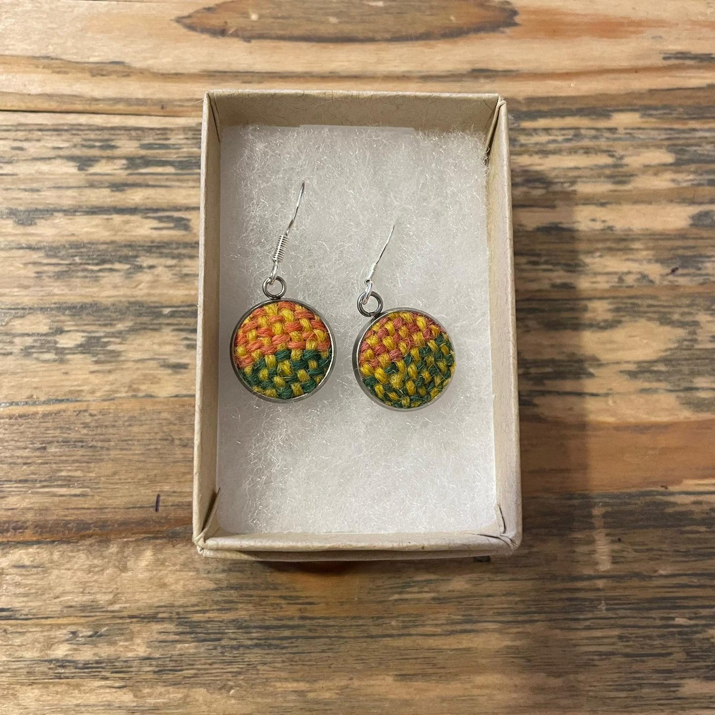 Small Drop Earrings Plaid Design