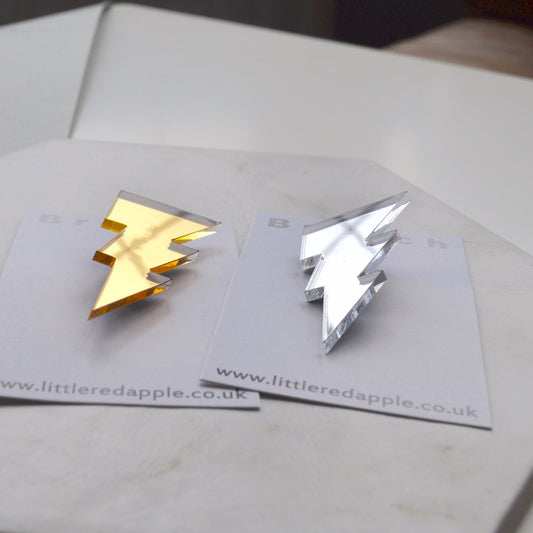 Silver Mirror Lightening Bolt Brooch